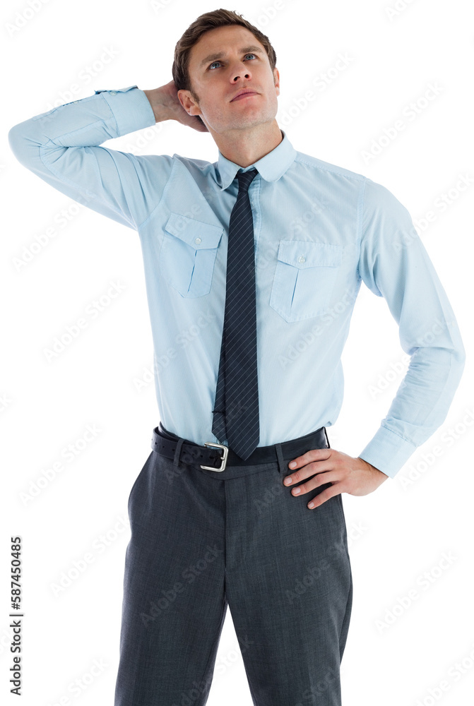 Thoughtful businessman with hand on head Thoughtful businessman with hand on head