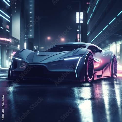 A centered shot futuristic car ai generative illustration © ME_Photography