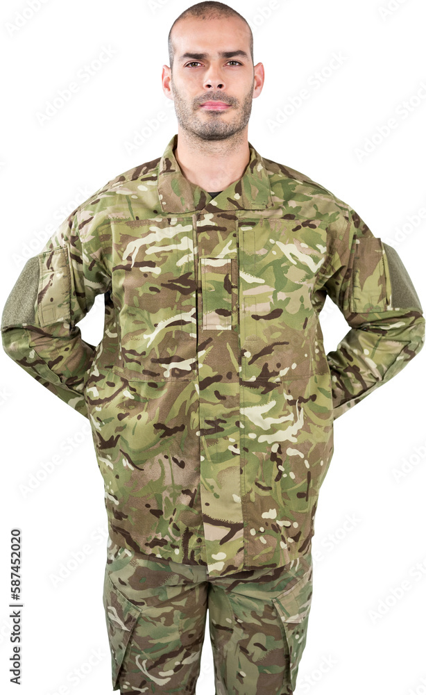 Portrait of soldier standing with hand behind back Portrait of soldier standing with hand behind back