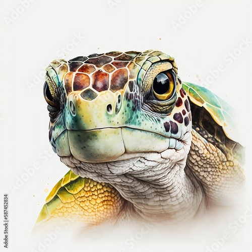 sea turtle illustration with light watercolor on white background, minimalist animal painting, light watercolor artwork, unique wall décor, ai art. generative ai