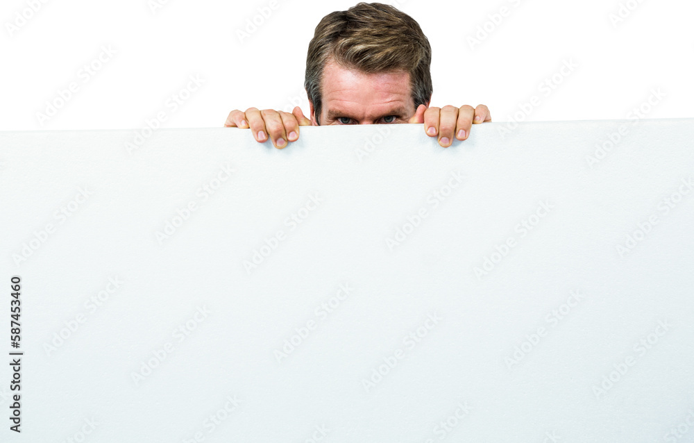 Man hiding behind board Man hiding behind board