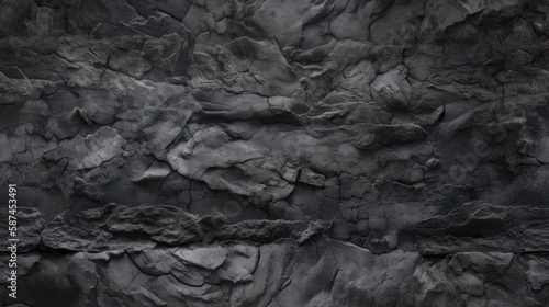 Black concrete stone wall grunge stone texture dark gray. Coal mineral. Generative AI