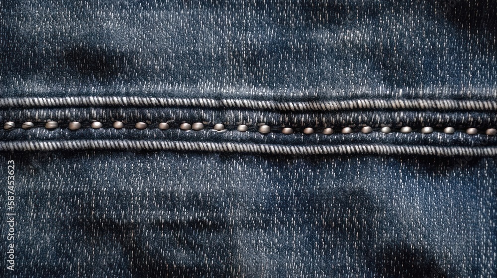 Fototapeta premium Jeans denim fabric texture stitch. Generative AI