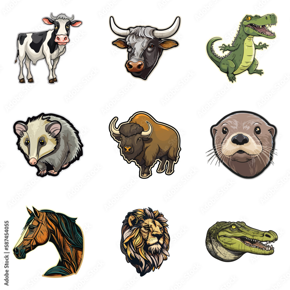 Animals Flat Icon Set Isolated On White Background Animals Flat Icon Set Isolated On White Background