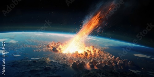 Meteor Impact On Earth - Fired Asteroid In Collision With Planet. AI generated  human enhanced.