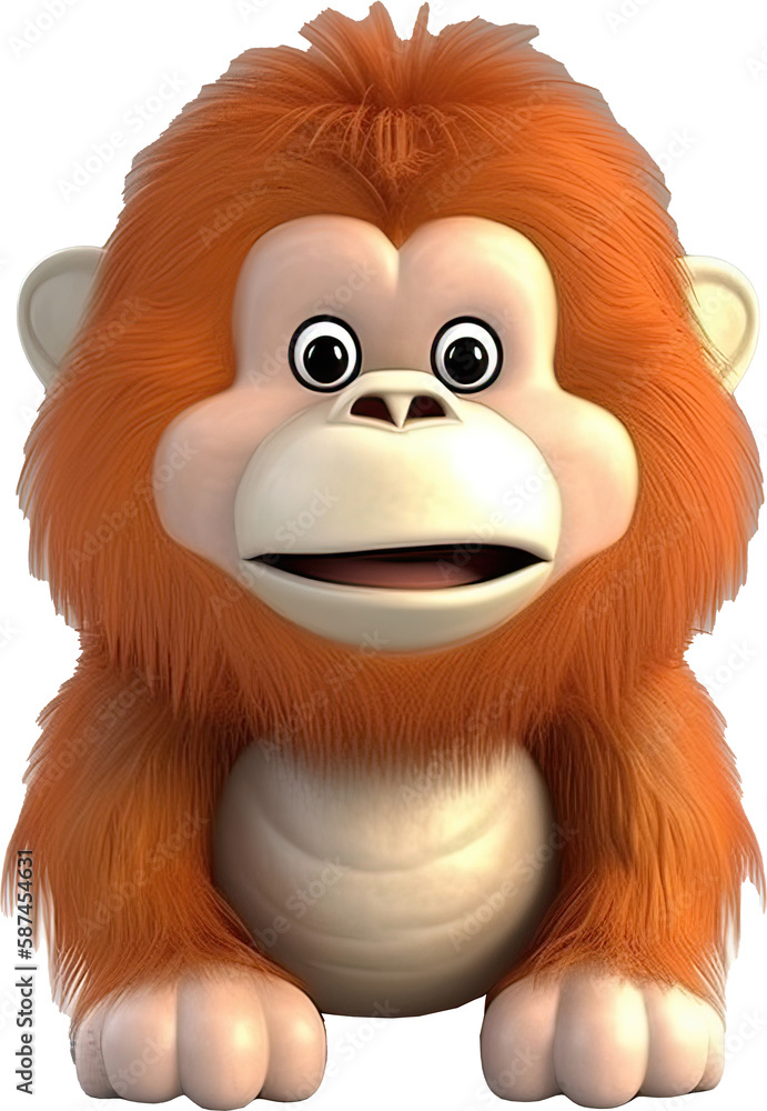 3D cute Orangutan cartoon wild animal. transparent background, PNG. Generative AI