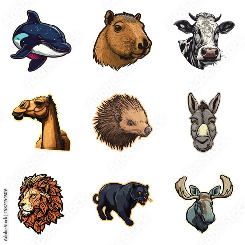 Animals Flat Icon Set Isolated On White Background