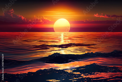 Beautiful sunset over sea. Generative Ai