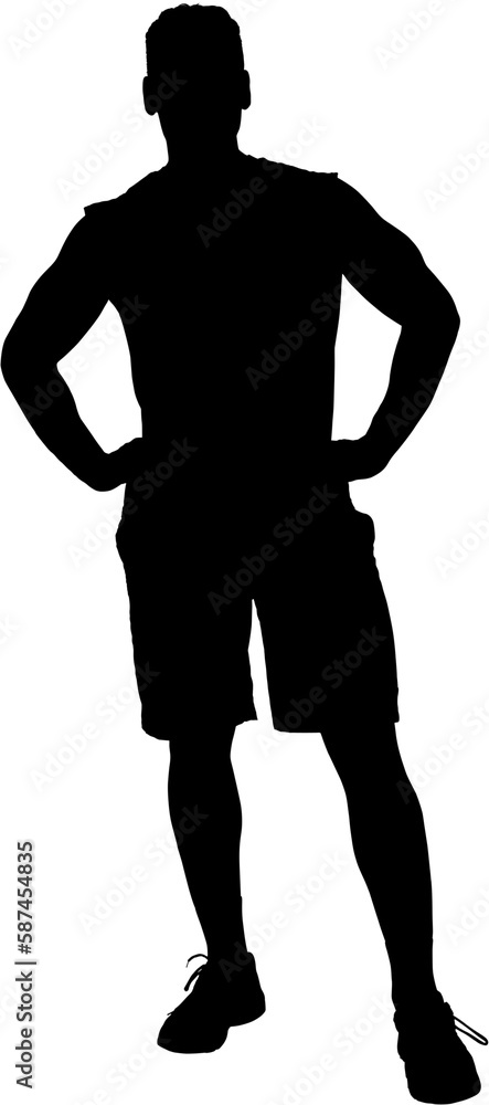 Digitally composite image of man posing
