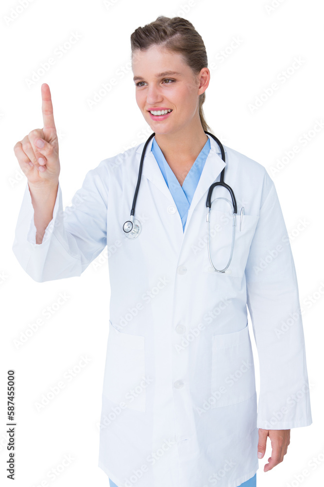 Doctor standing with finger up Doctor standing with finger up