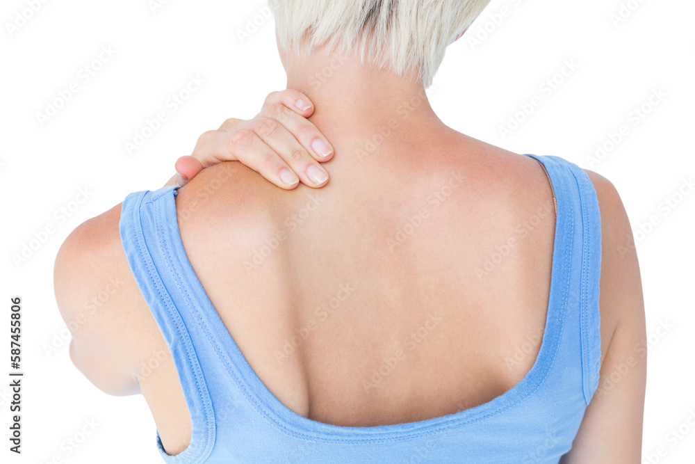 Casual woman with neck pain Casual woman with neck pain