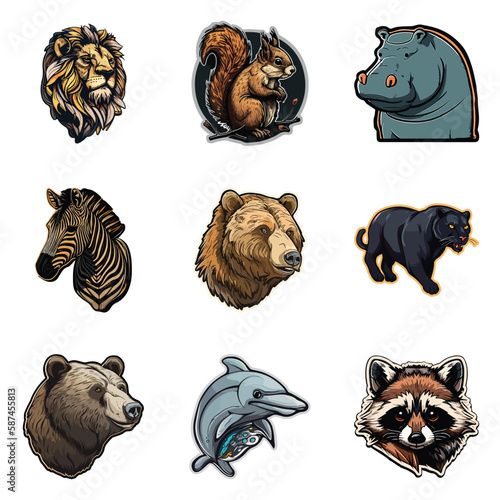 Animals Flat Icon Set Isolated On White Background
