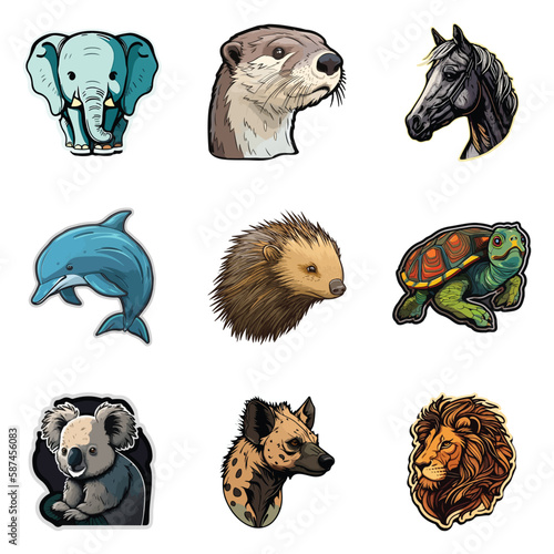 Animals Flat Icon Set Isolated On White Background