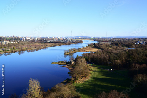 View east from the Erskine Bridge along the River Clyde towards Glasgow  Scotland