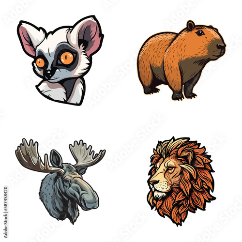 Animals Flat Icon Set Isolated On White Background