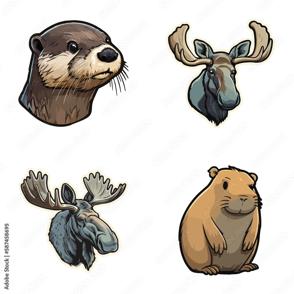 Fototapeta premium Animals Flat Icon Set Isolated On White Background