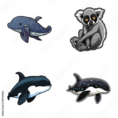 Animals Flat Icon Set Isolated On White Background