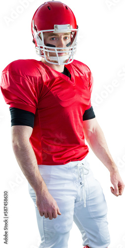 Portrait of american football player wearing his helmet