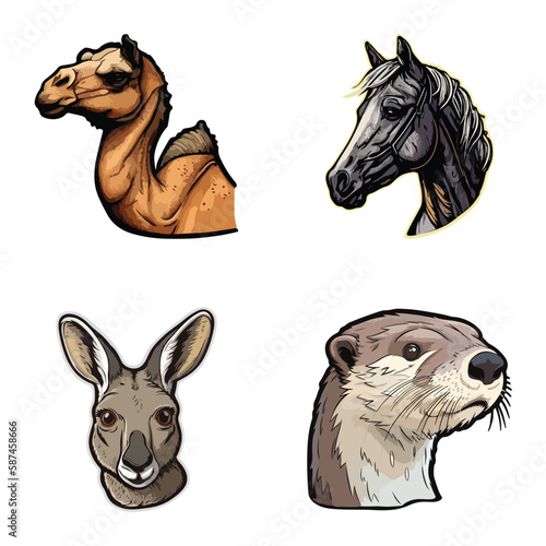 Animals Flat Icon Set Isolated On White Background