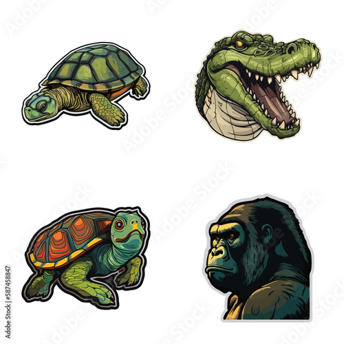 Animals Flat Icon Set Isolated On White Background