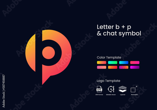 Modern Initial Letter B and P with Chat symbol logo template