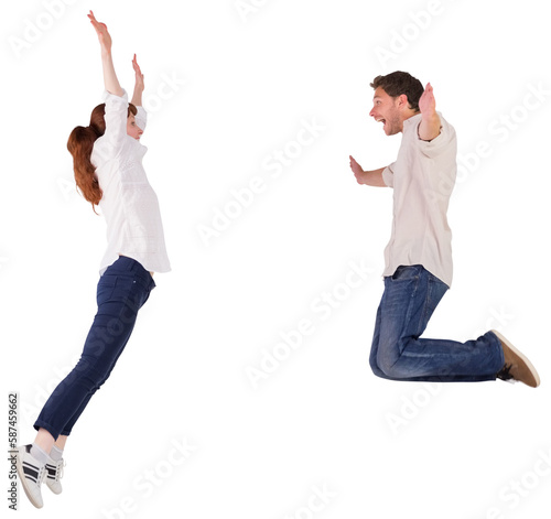 Couple jumping in the air