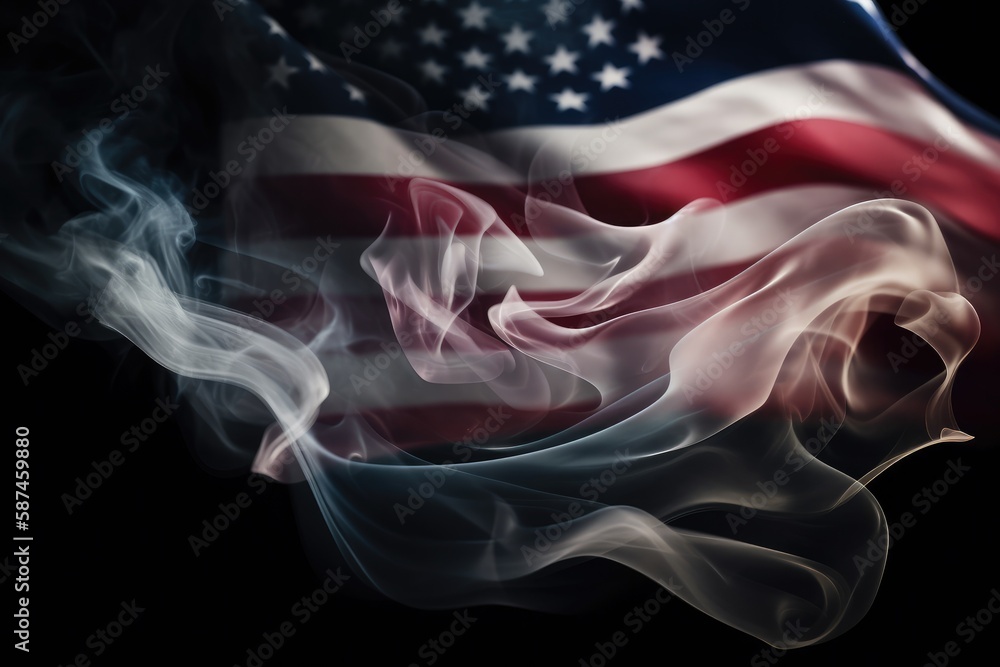 Fototapeta premium The American Flag Over A Smoke Pattern Generative AI