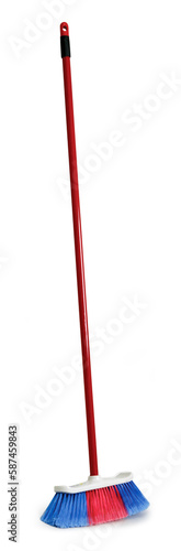 Red cleaning broom isolated on a white background.
