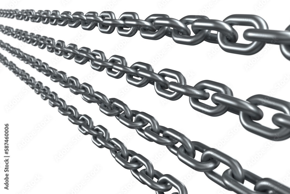 Row of 3d silver metal chains 