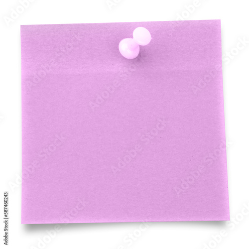 Blank purple adhesive note with thumbtack