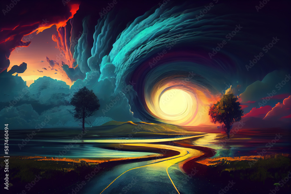 Obraz premium Landscape, psychic waves. Generative Ai