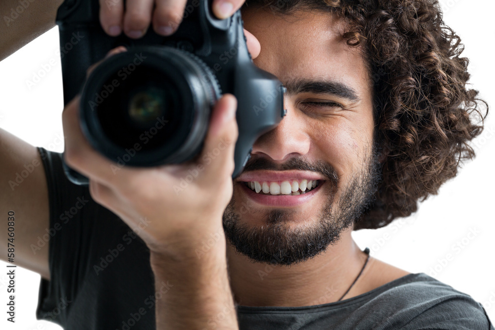 Close up of happy man photographing with camera Close up of happy man photographing with camera