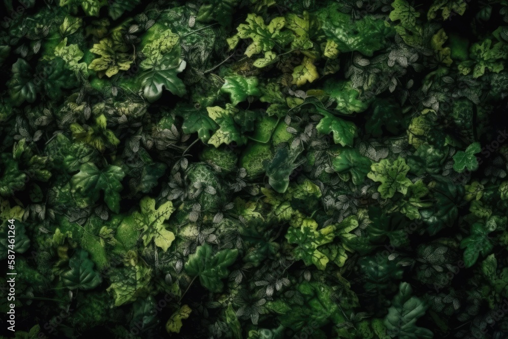 Close-Up of Lush Green Leaves with Detailed Veins and Textures. Generative AI