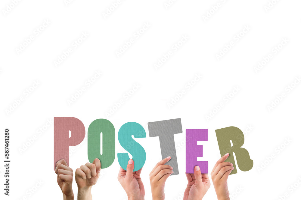 Fototapeta premium Colorful alphabet spelling poster held up by people 