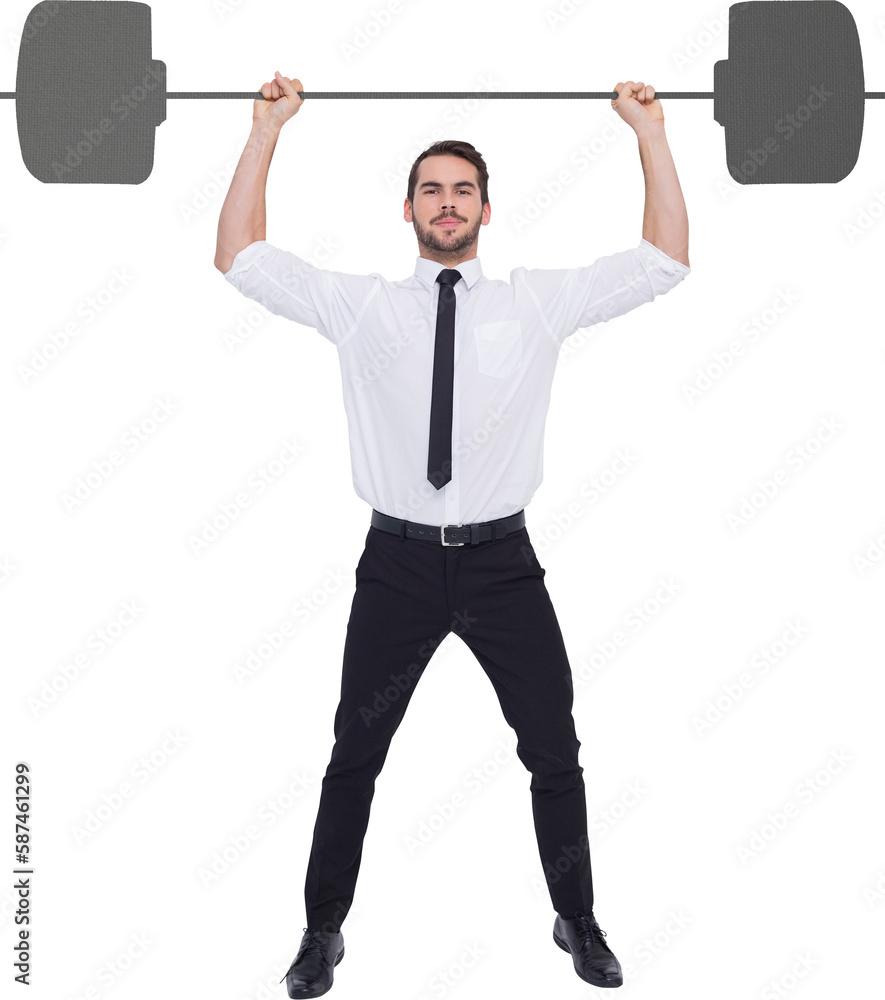 Full length portrait of a business man lifting barebell Full length portrait of a business man lifting barebell