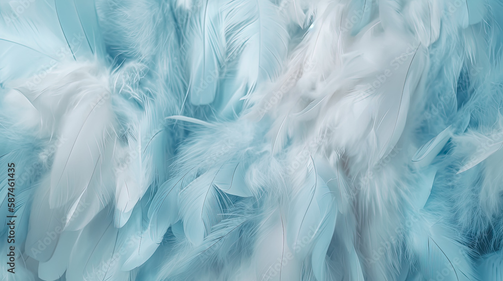 Tranquil Blue and white soft feathers and fur pattern texture background. Pastel blue color fur and feathers pattern texture. Close up. generative AI Tranquil Blue and white soft feathers and fur pattern texture background. Pastel blue color fur and feathers pattern texture. Close up. generative AI