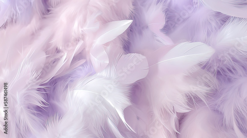 Digital lavender and white soft feathers and fur pattern texture background. Pastel purple fur and feathers pattern texture. Close up. generative AI