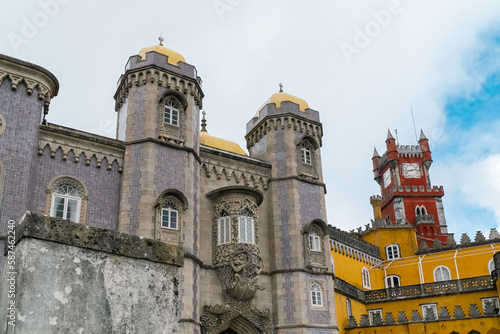 Sintra, Lisboa, Portugal. October 4, 2022: Facade and architecture of the Pena Palace with blue sky. © camaralucida1