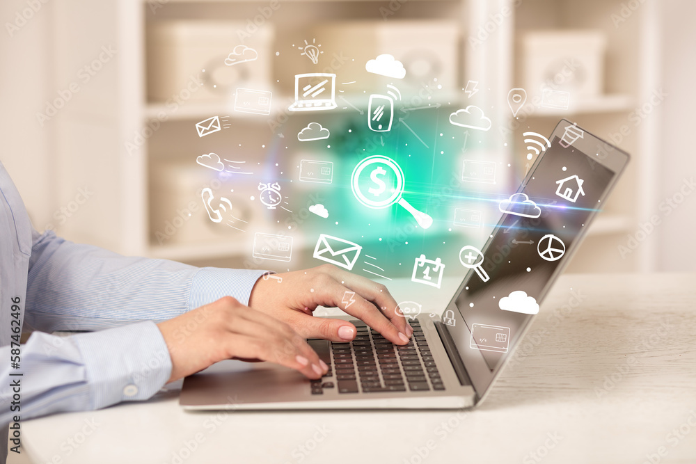 Businessman working on laptop with new business concept Businessman working on laptop with new business concept