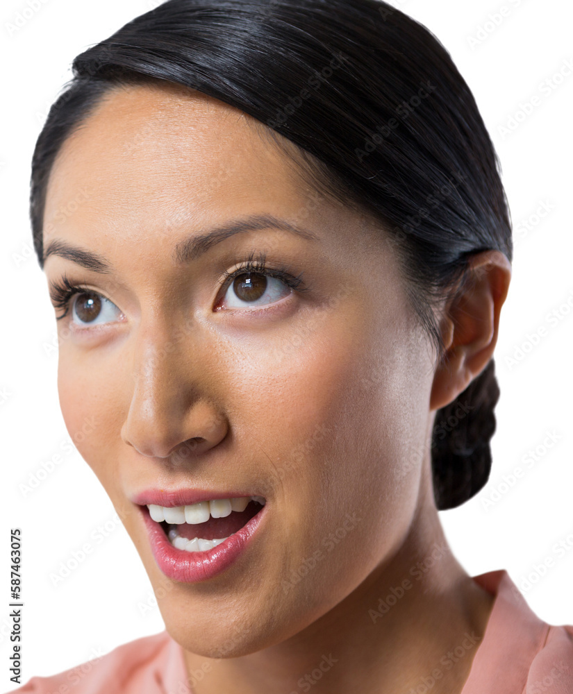 Thoughtful woman against white background Thoughtful woman against white background