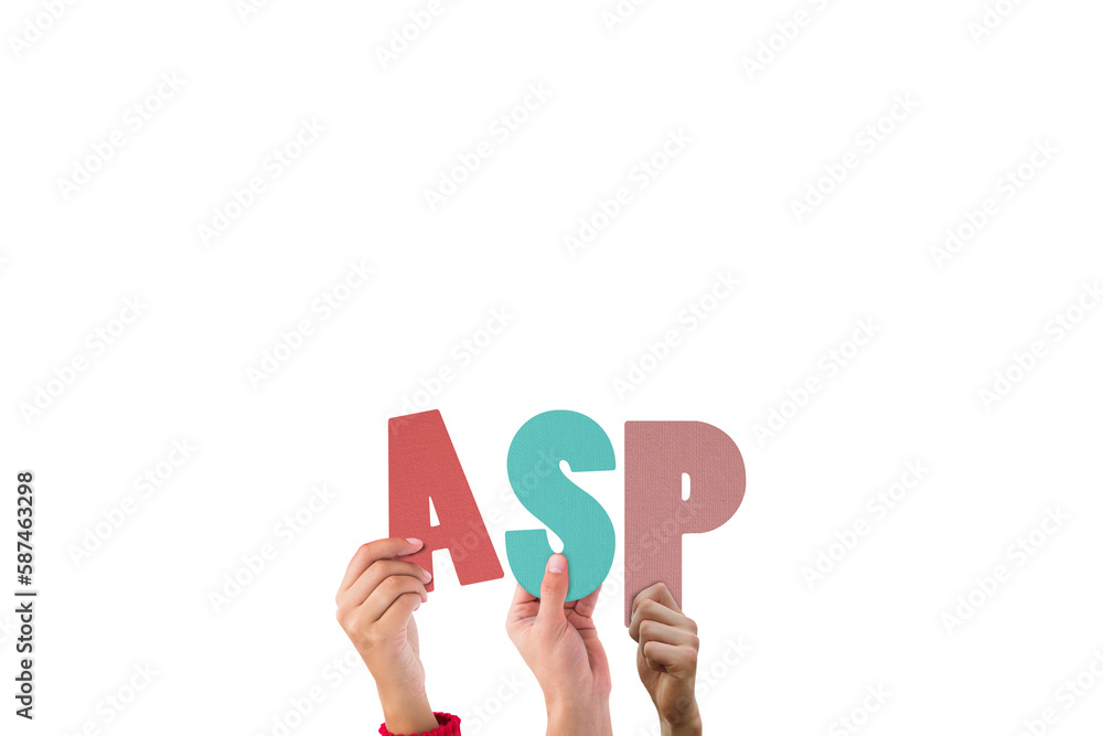 Colorful alphabet spelling ASP held up by people Colorful alphabet spelling ASP held up by people