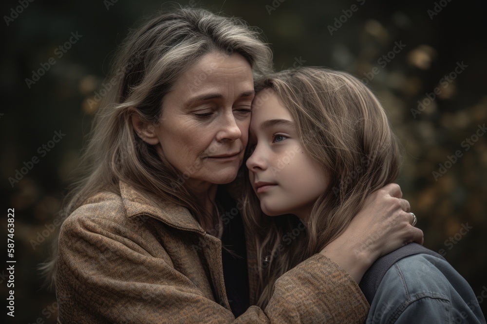 Shot of a happy senior woman spending quality time with her daughter outdoors Generative AI Shot of a happy senior woman spending quality time with her daughter outdoors Generative AI