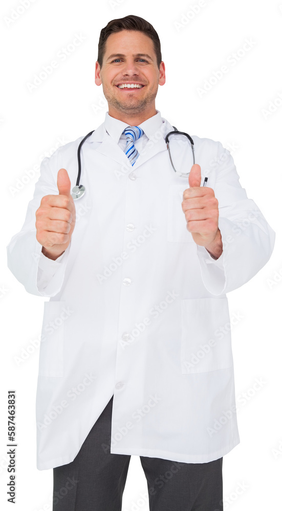 Handsome doctor showing thumbs up Handsome doctor showing thumbs up