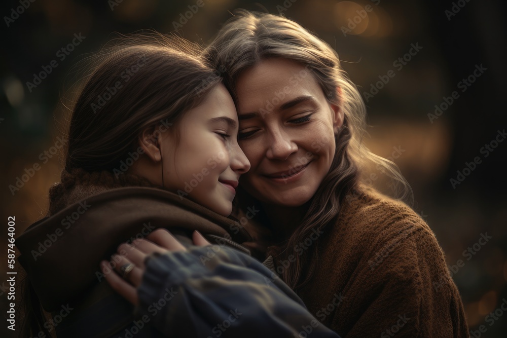 Shot of a happy senior woman spending quality time with her daughter outdoors Generative AI Shot of a happy senior woman spending quality time with her daughter outdoors Generative AI