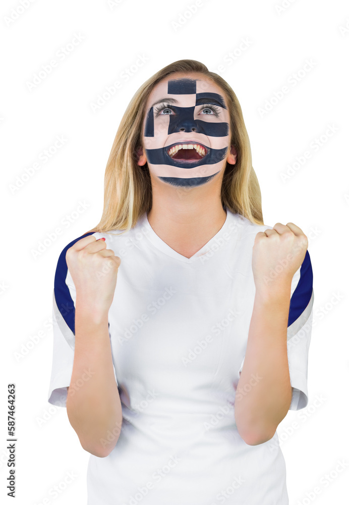 Excited greece fan in face paint cheering Excited greece fan in face paint cheering