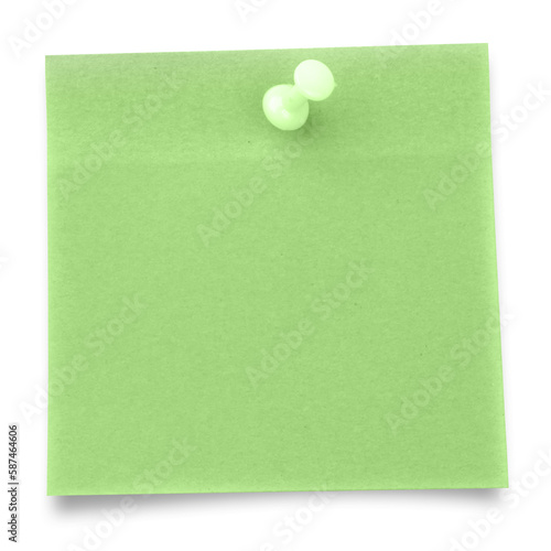 Sticky note with thumbtack over white background
