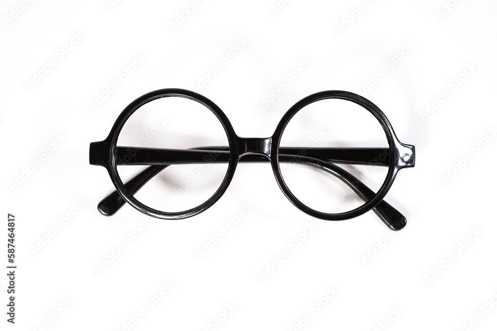 Round black eyeglasses isolated on white background. Harry Potter style circle glasses. Round black eyeglasses isolated on white background. Harry Potter style circle glasses.