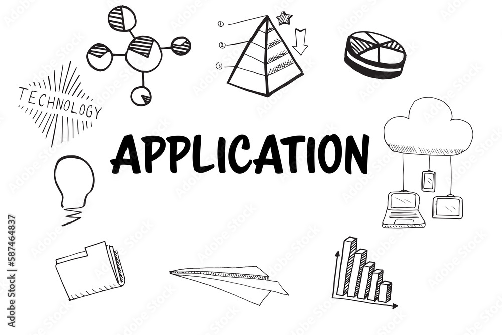 Fototapeta premium Application text amidst several vector icons