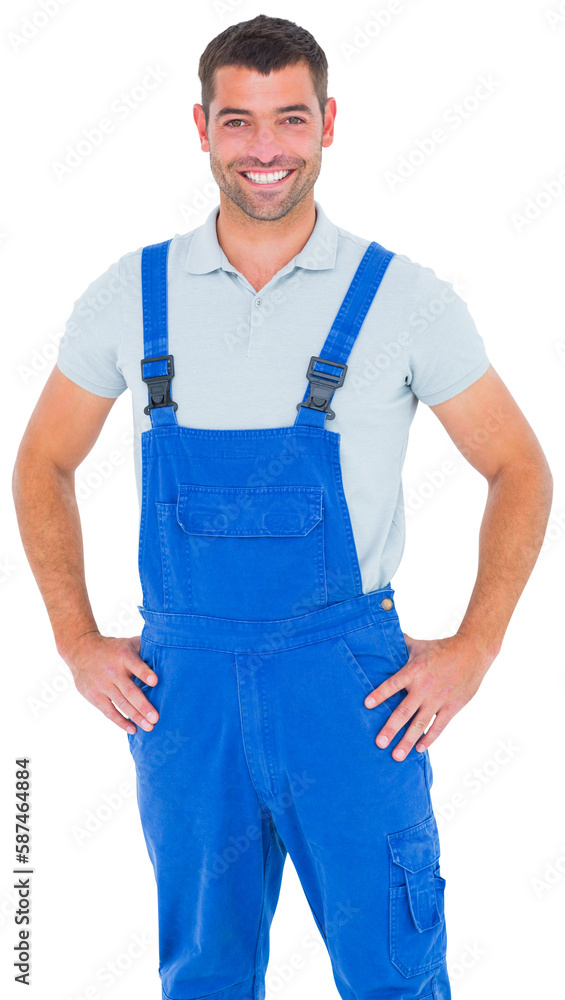 Portrait of happy repairman in overalls Portrait of happy repairman in overalls