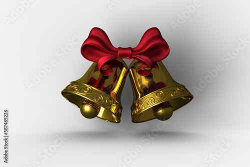Golden bells with red ribbon